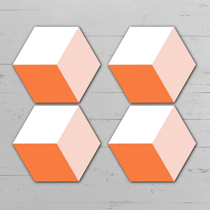 Orange Squares Hexagonal Coasters